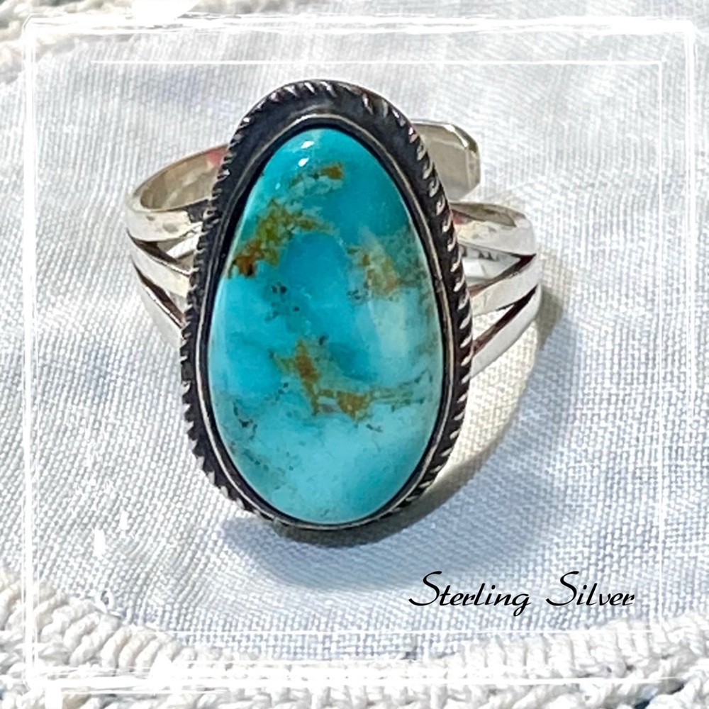 Signed SM-Native American Navajo Domed Royston Turquoise Sterling Silver Ring